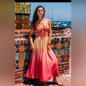 Sunset Gradient Front Tie Sweetheart Maxi Dress